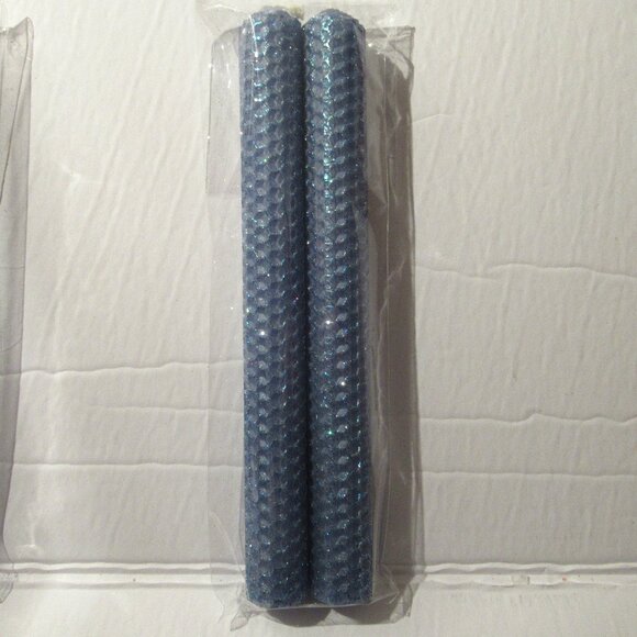 1 Pair, 8" Bees Wax Designer Candles, Periwinkle Blue w/Iridescent Blue Glitter - Picture 1 of 3